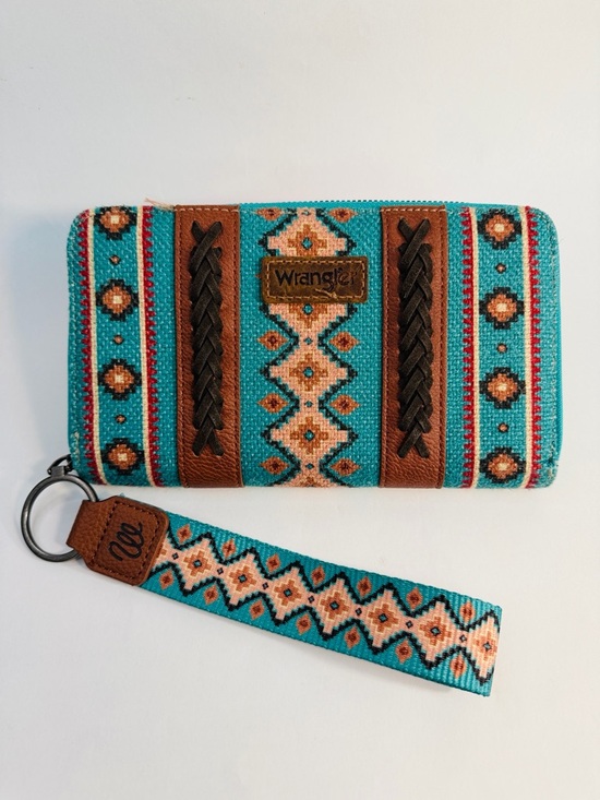Wrangler Turquoise Embroidered Wallet with Brown Accents and Wristlet